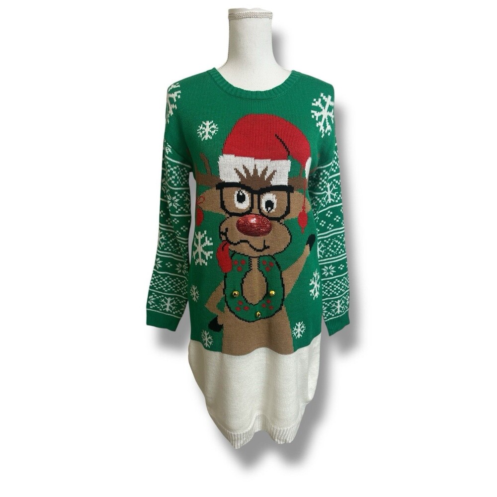 Allison Brittney Women's M Ugly Christmas Sweater Dress RUDOLPH